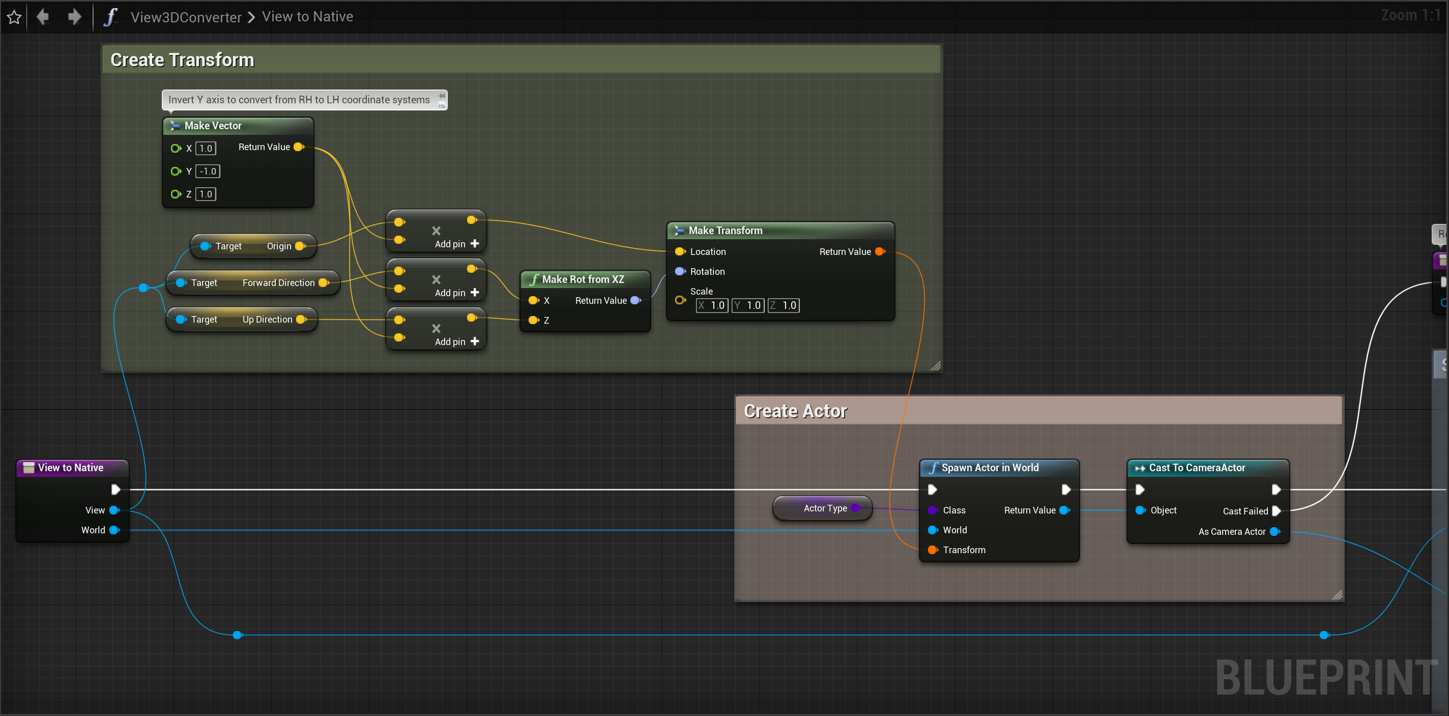 Screenshot of View To Native Blueprint function