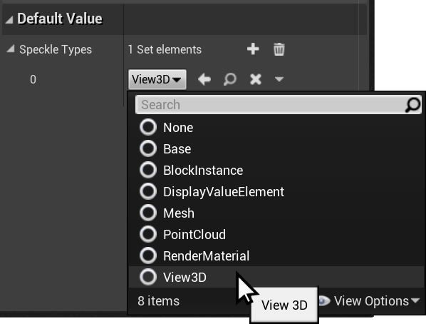 Screenshot of adding View3D type to default value of the SpeckleTypes set